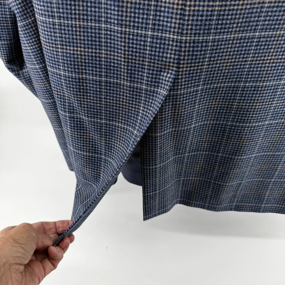 Men's Blue Wool Plaid Blazer Jacket‎ Lanificio di Pray 56L